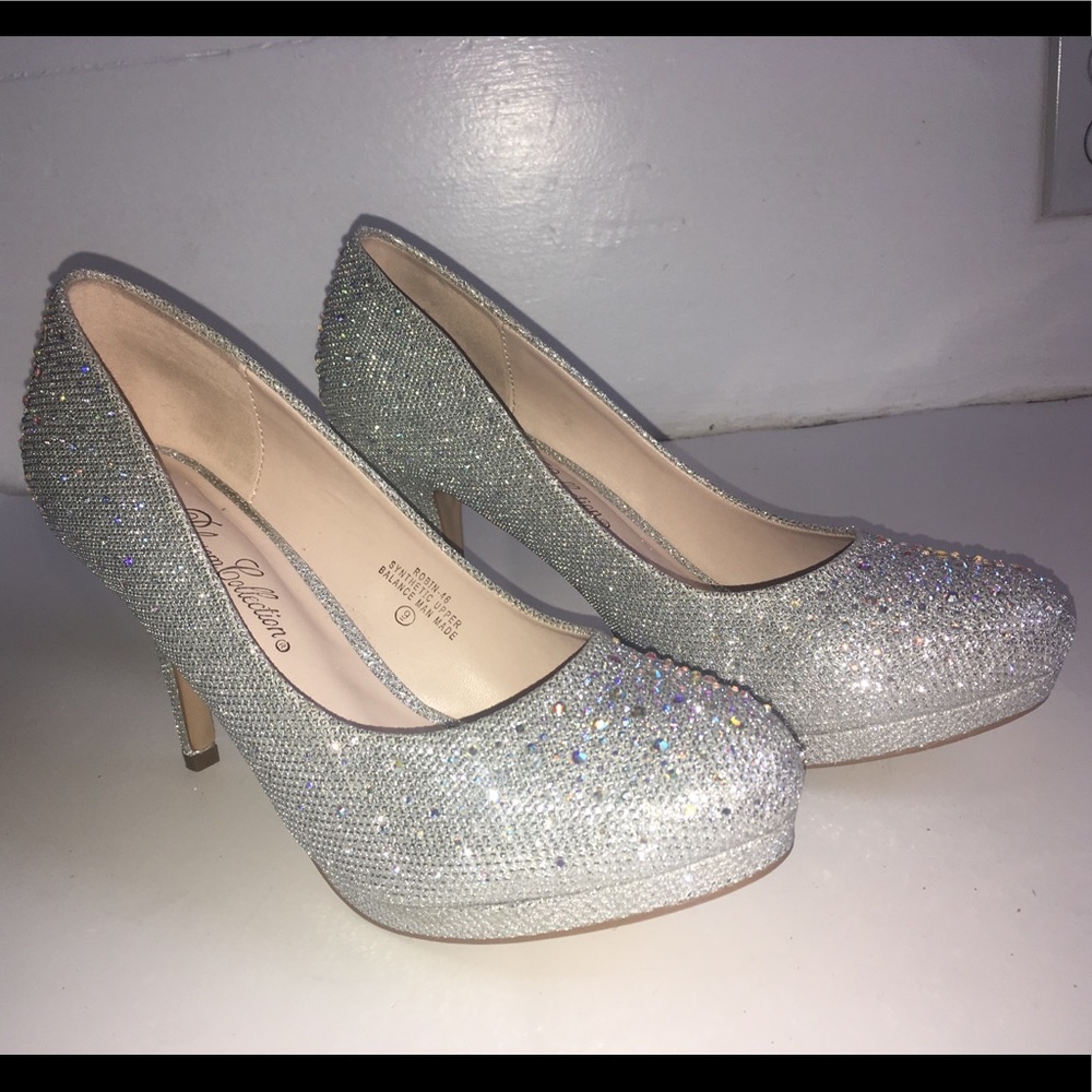 CRYSTAL Silver Pump With Crystals  4” Heel